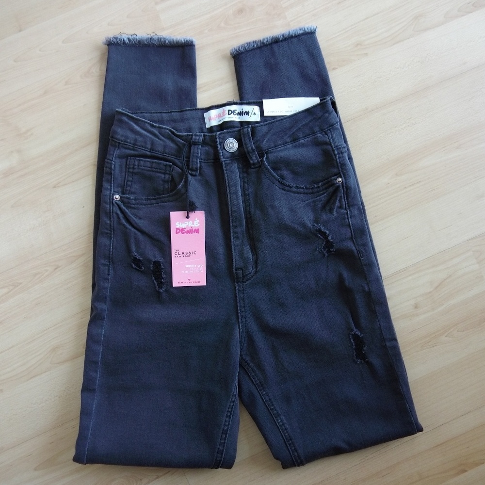 Supre Denim Classic Raw Edge Skinny Jeans Hi Rise